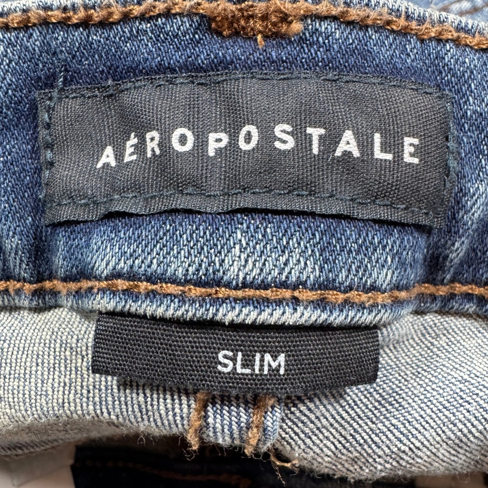 Aeropostale Mens Slim Jeans Blue 31/30 Distressed Ripped Denim Pants - Picture 10 of 11